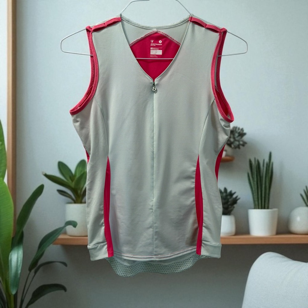 Bontrager‎ Cycling Tank Top Women's Medium Sleeveless white Pink Full Zip